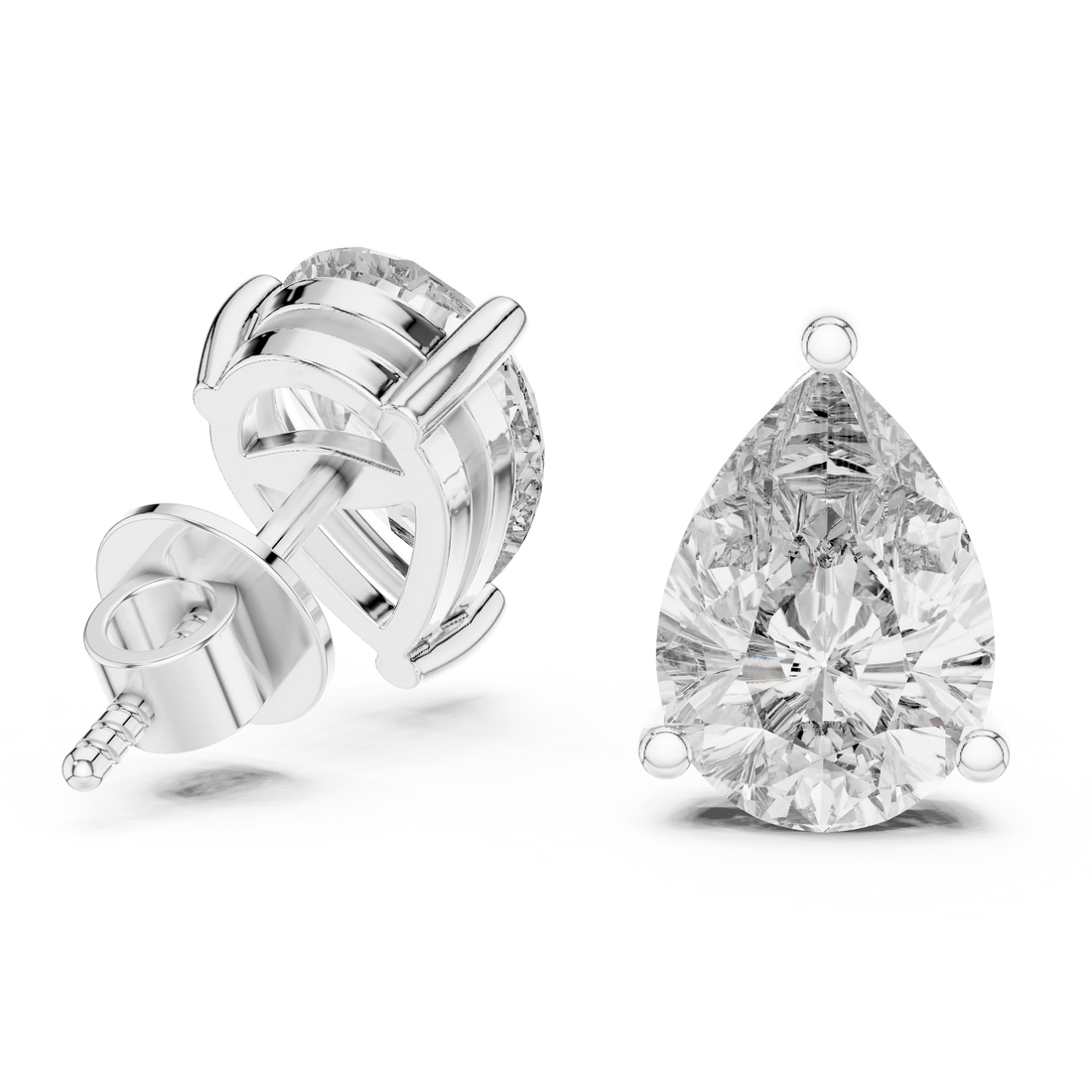 Elegant Teardrop Pear Solitaire Diamond Stud Earrings