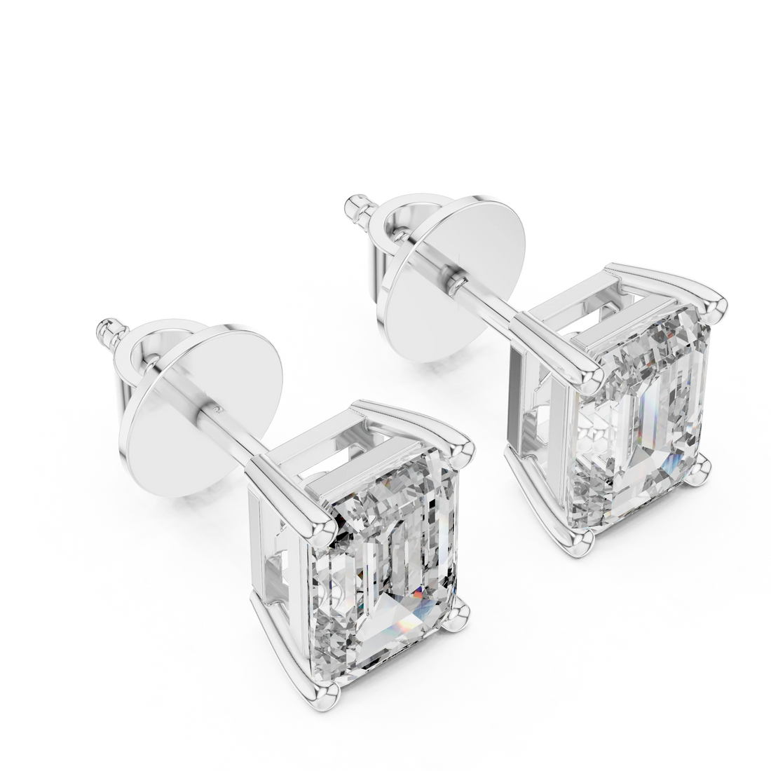 Radiant Emerald Solitaire Diamond Stud Earrings