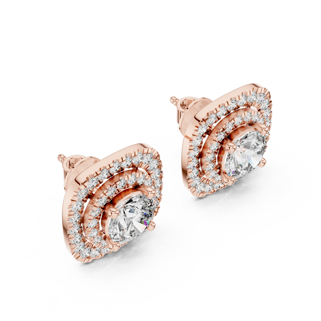 Royal Aura Double Halo Diamond Stud Earrings