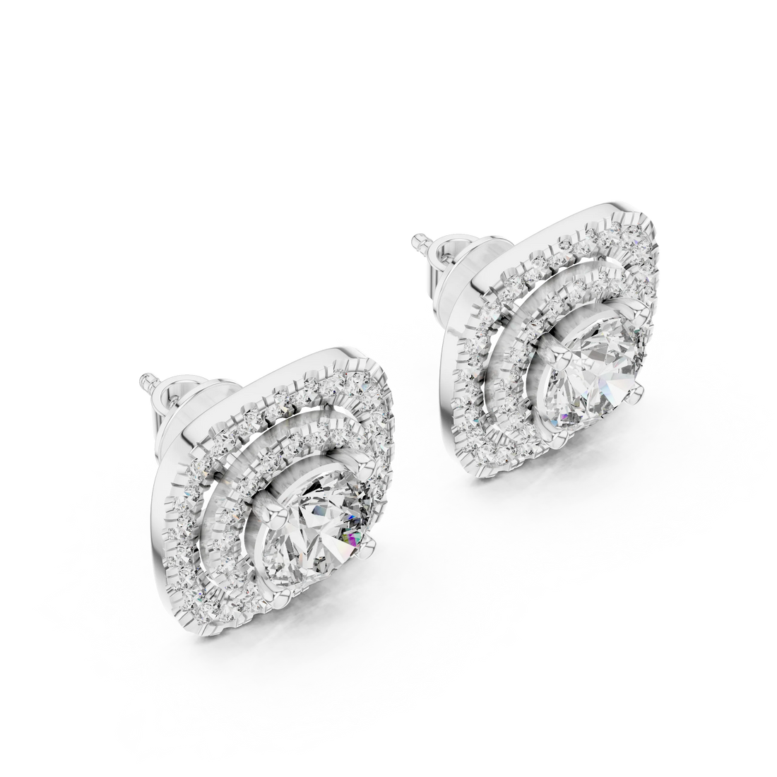 Royal Aura Double Halo Diamond Stud Earrings