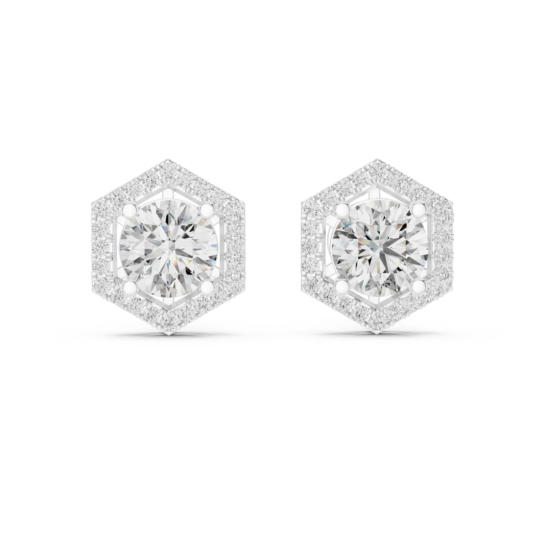 Hexa Royale Halo Diamond Stud Earrings