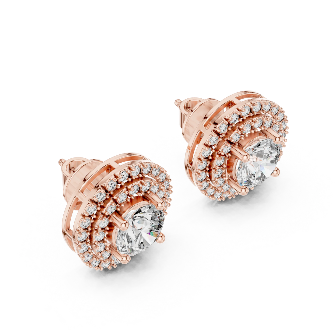 Majestic Glow Double Halo Diamond Stud Earrings