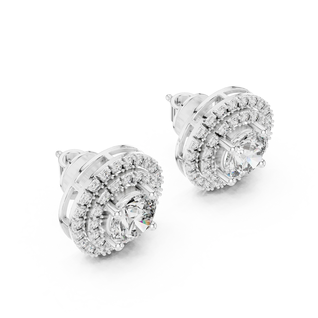 Majestic Glow Double Halo Diamond Stud Earrings