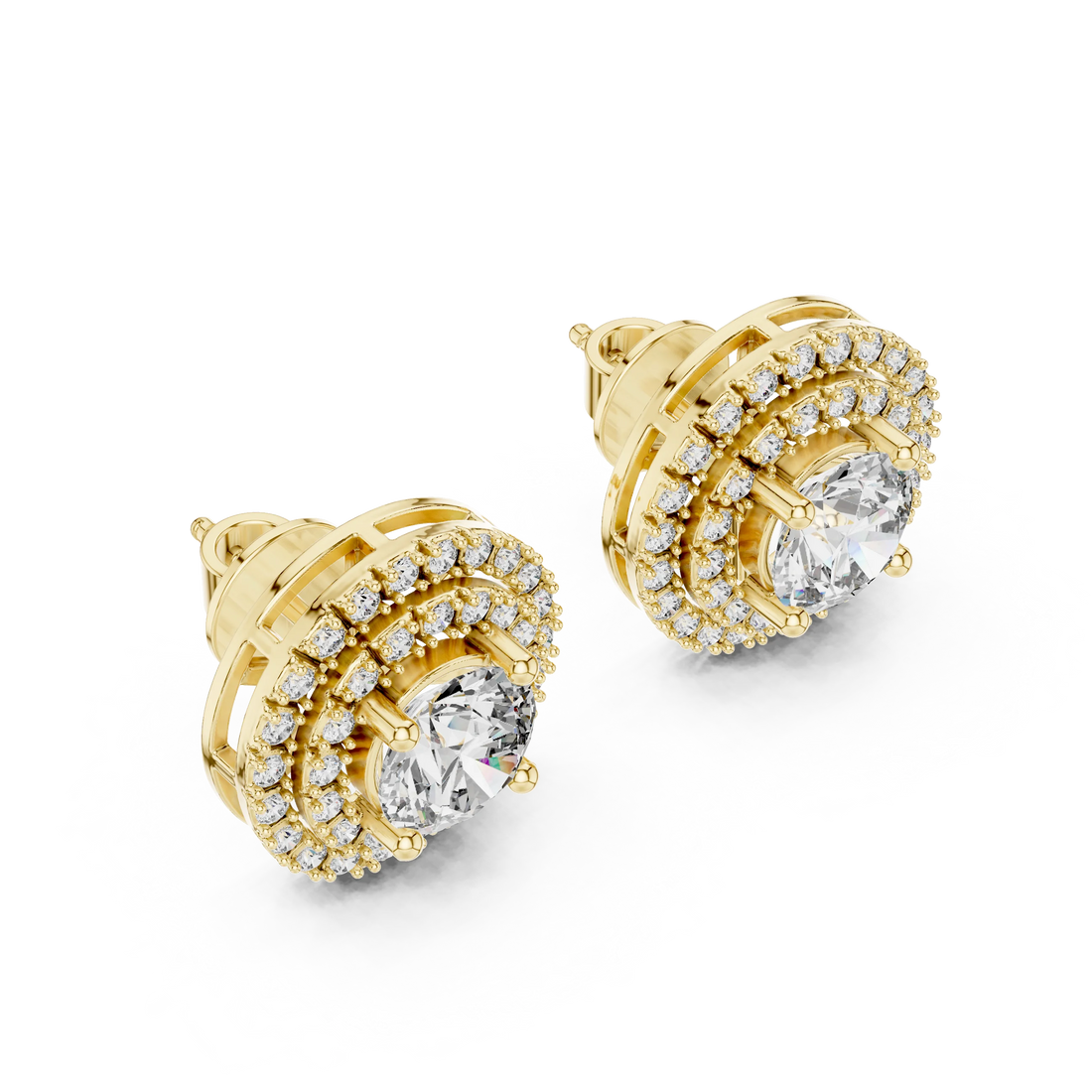Majestic Glow Double Halo Diamond Stud Earrings