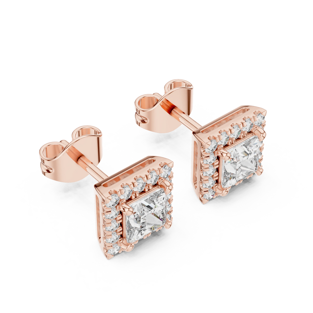 Majestic Square Halo Diamond Stud Earrings
