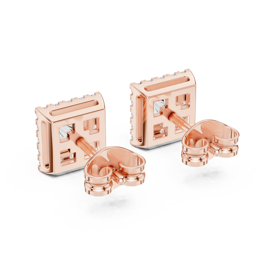 Majestic Square Halo Diamond Stud Earrings