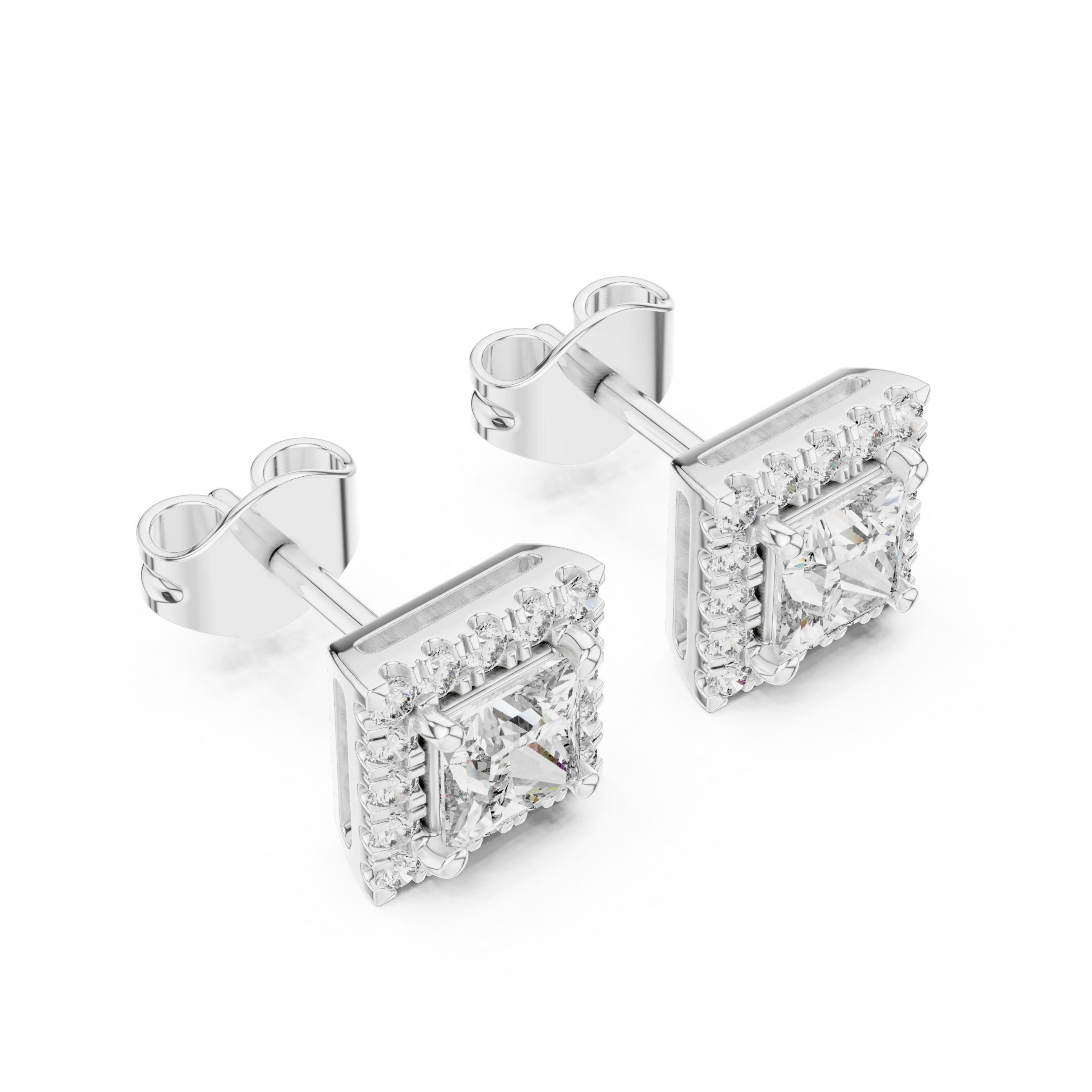 Majestic Square Halo Diamond Stud Earrings