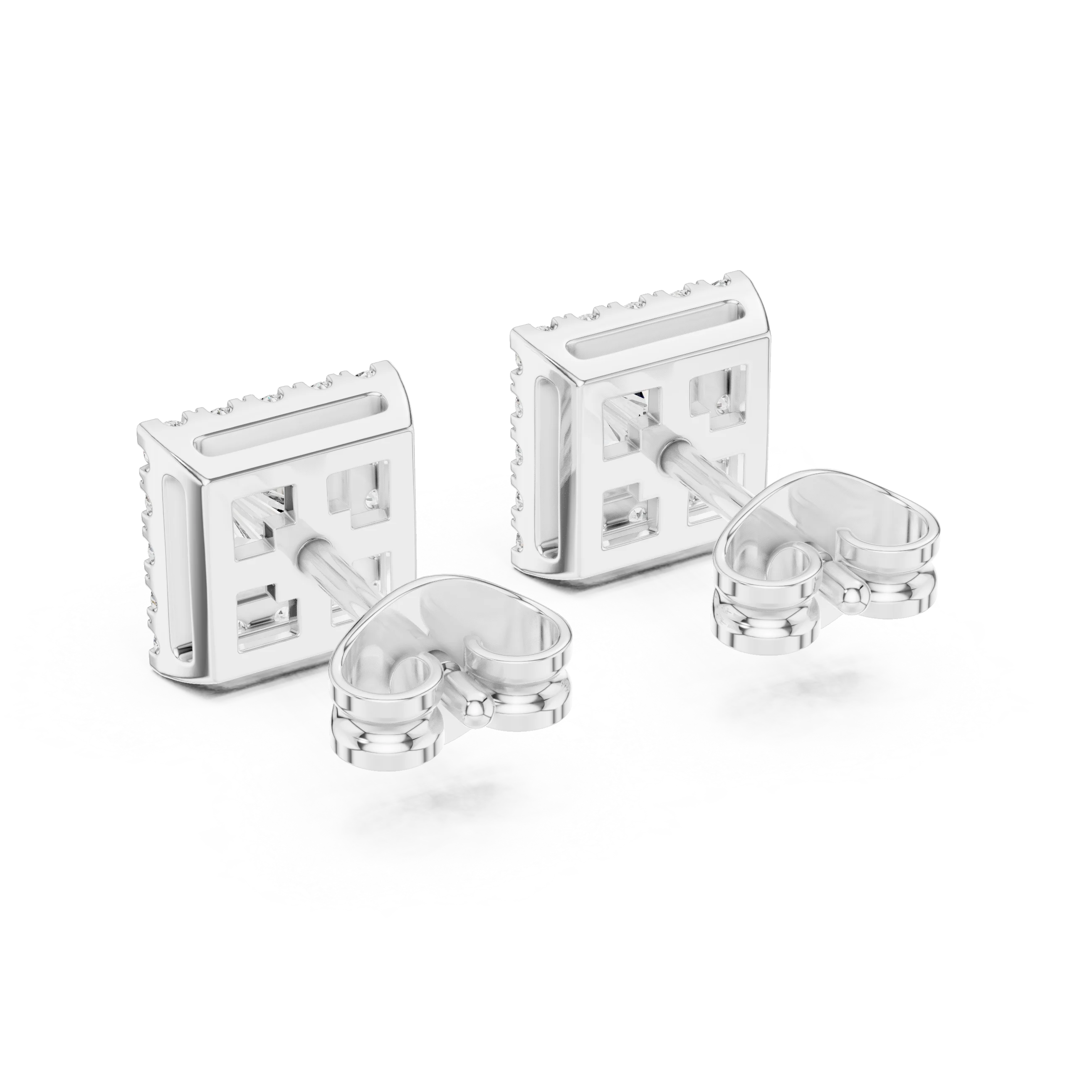 Majestic Square Halo Diamond Stud Earrings