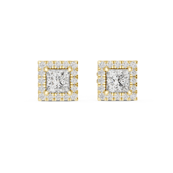 Majestic Square Halo Diamond Stud Earrings