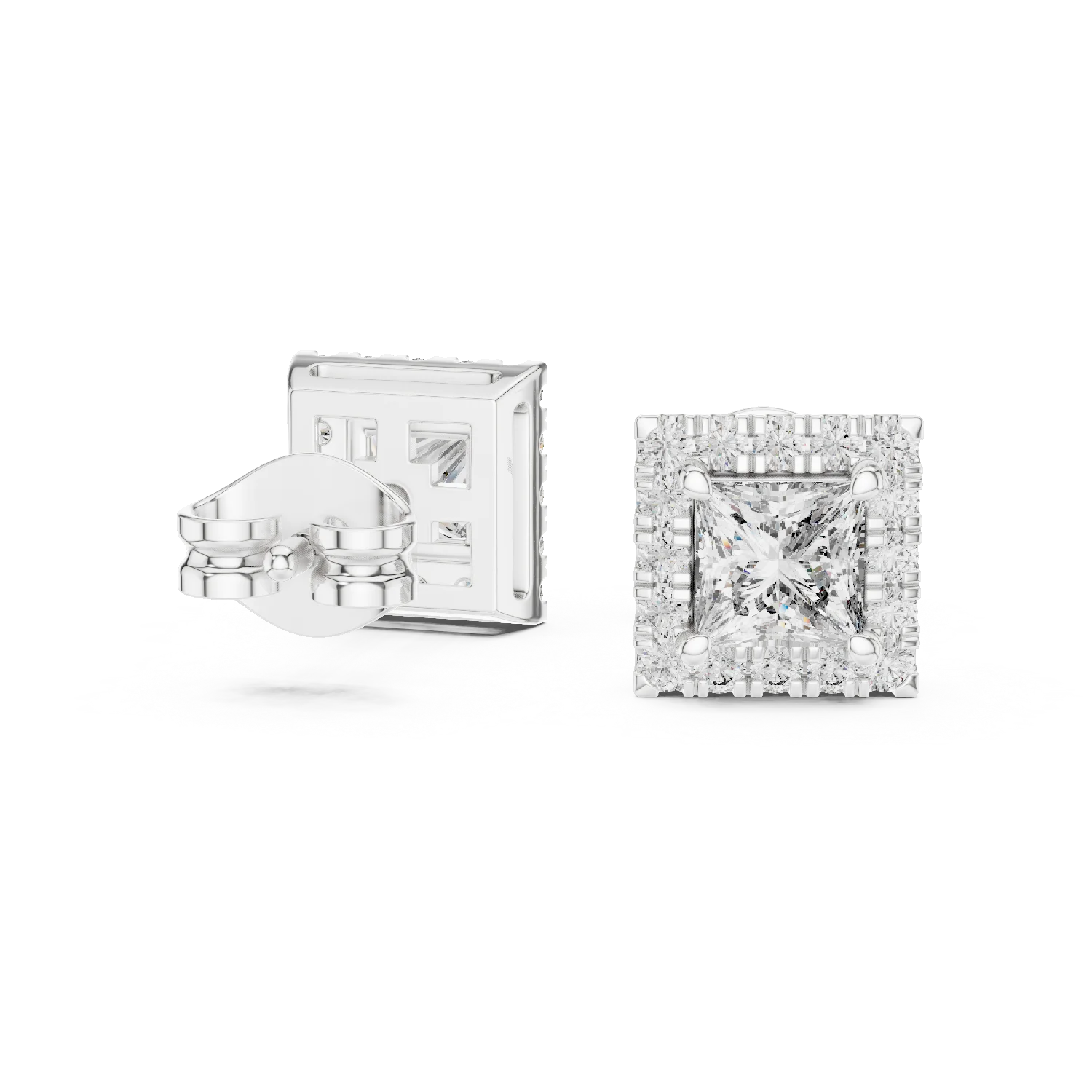 Majestic Square Halo Diamond Stud Earrings