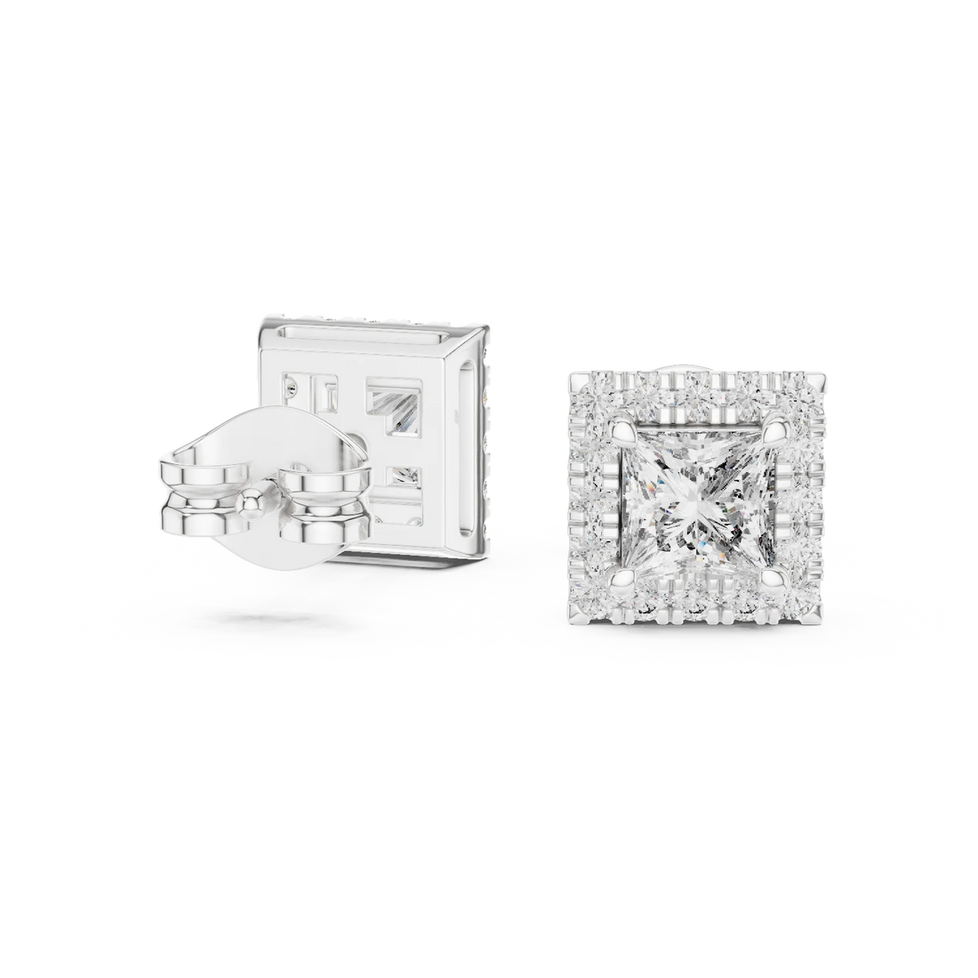 Majestic Square Halo Diamond Stud Earrings