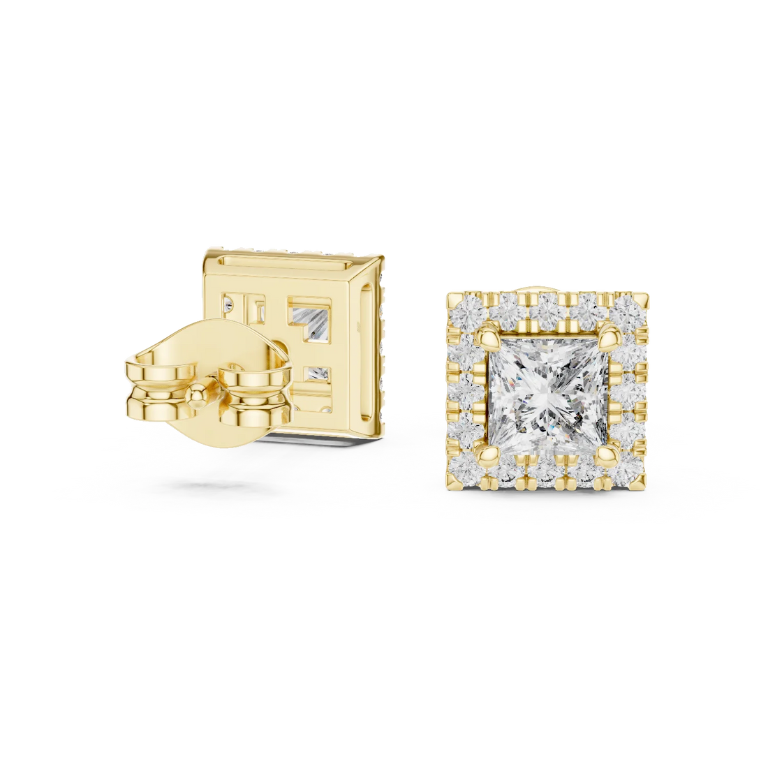 Majestic Square Halo Diamond Stud Earrings