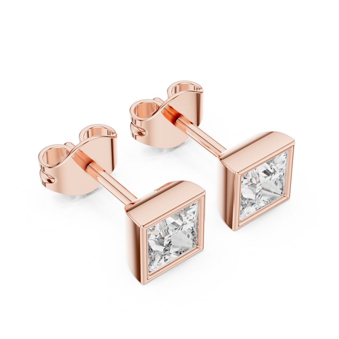 Modern Princess Bezel Diamond Stud Earrings