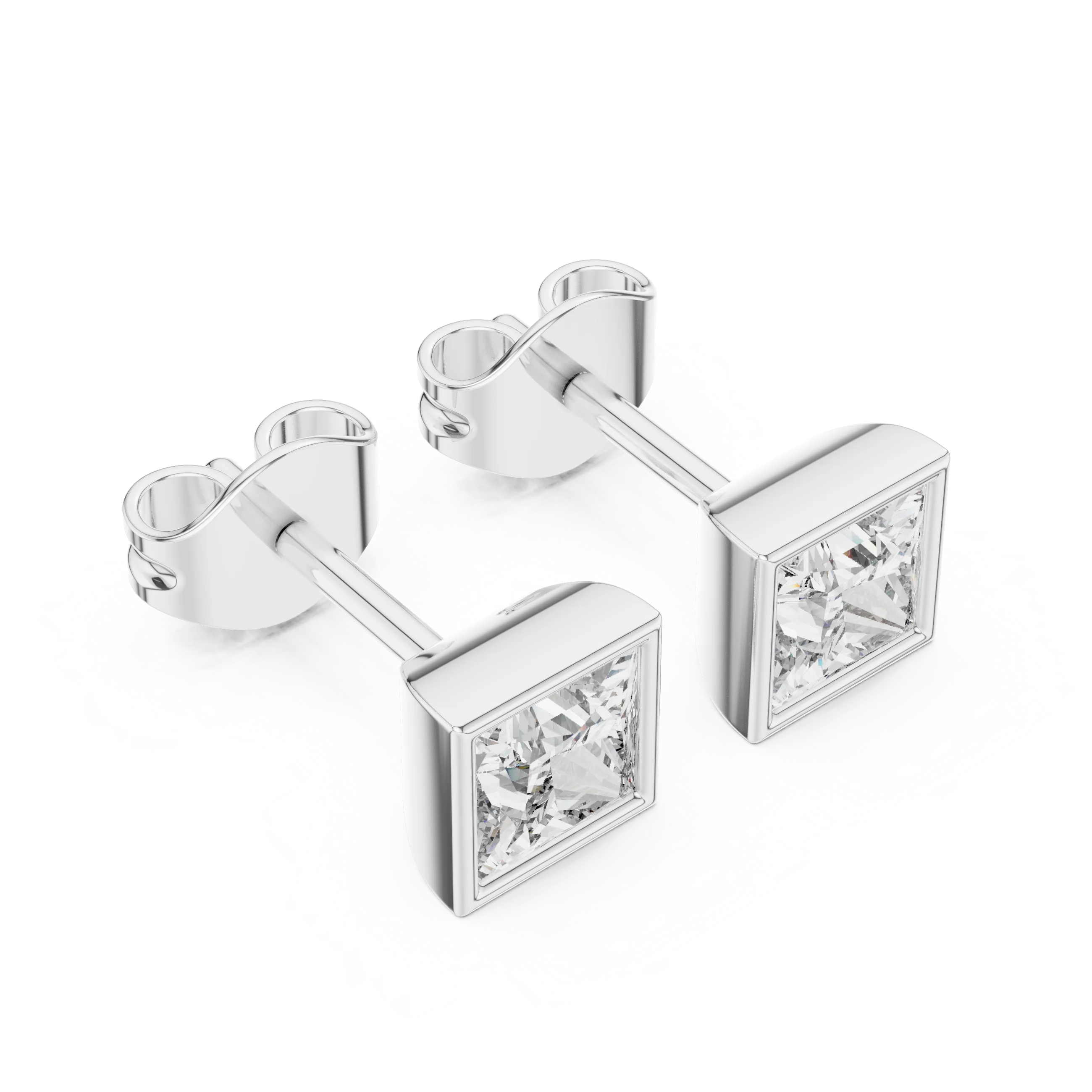 Modern Princess Bezel Diamond Stud Earrings