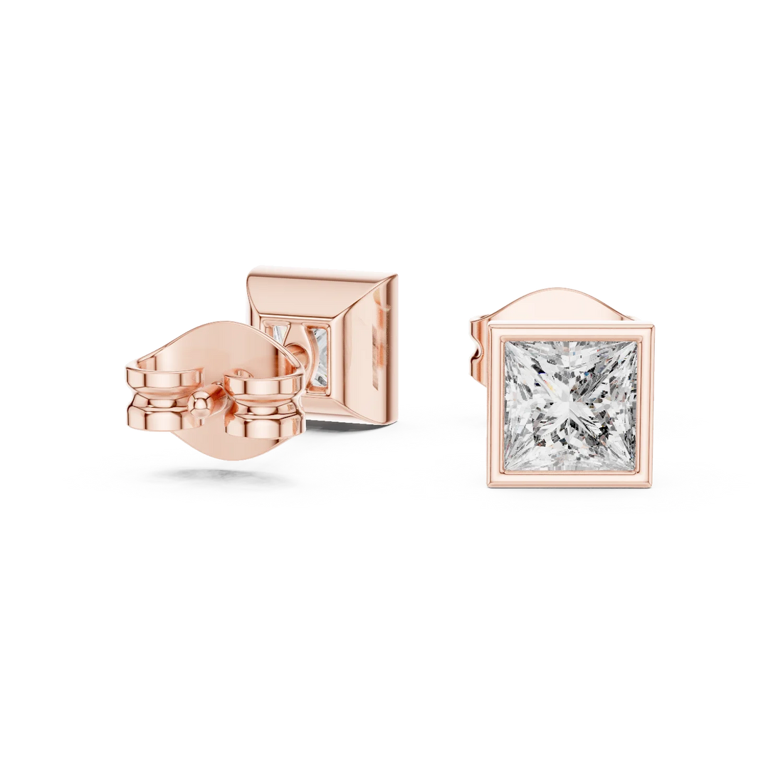 Modern Princess Bezel Diamond Stud Earrings
