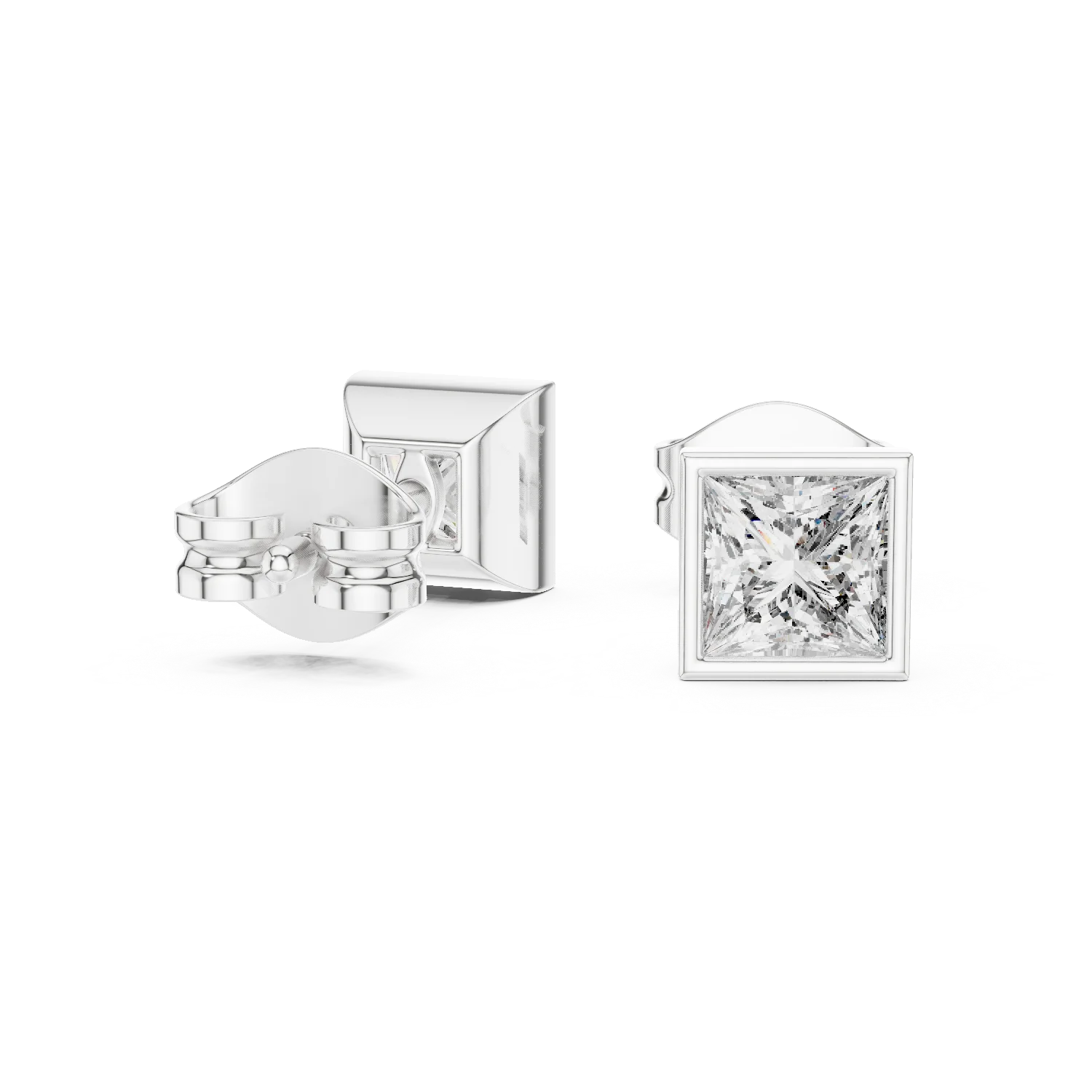 Modern Princess Bezel Diamond Stud Earrings