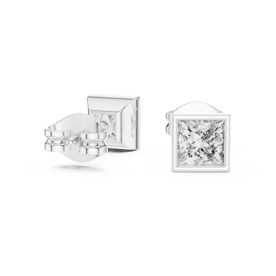 Modern Princess Bezel Diamond Stud Earrings