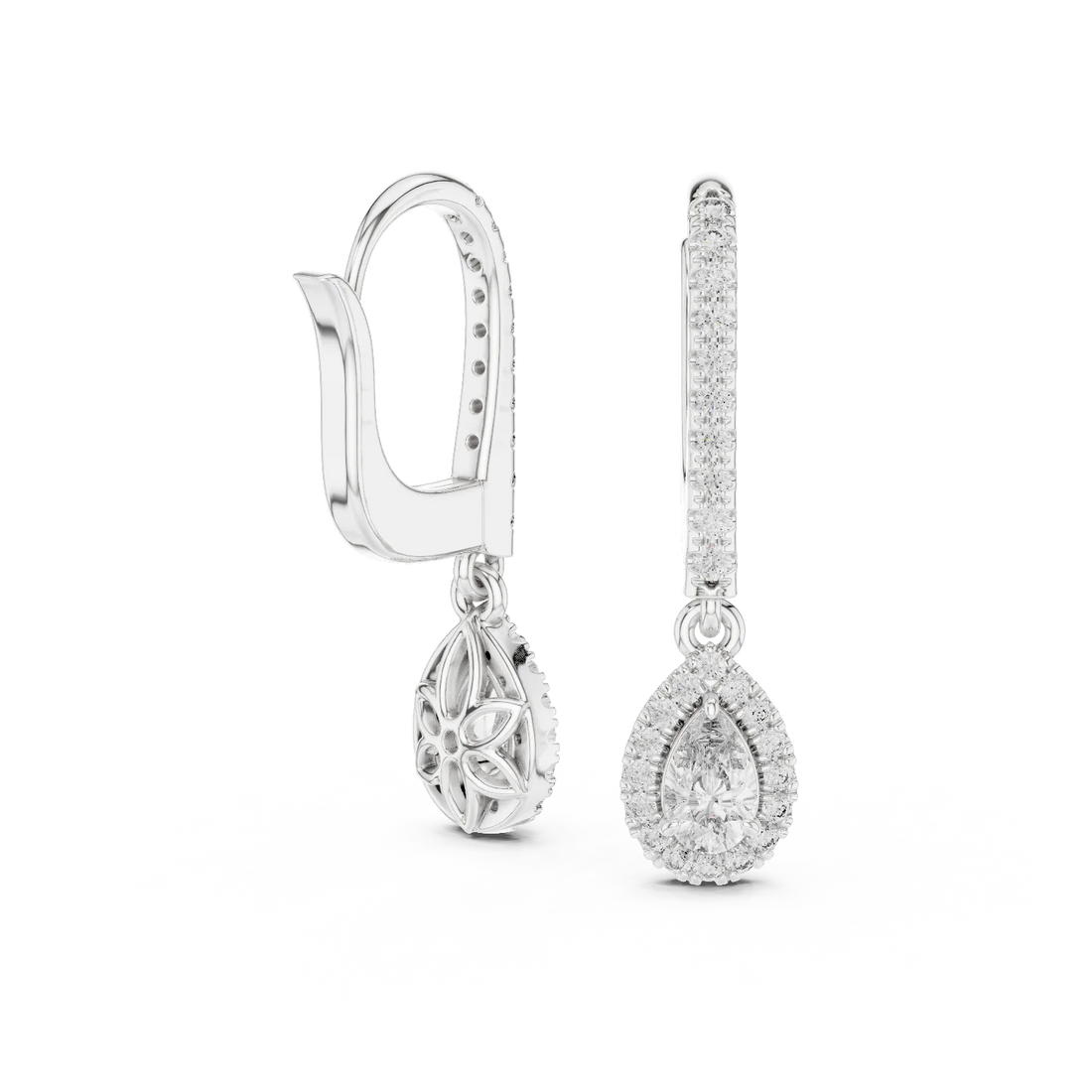 Teardrop Halo Diamond Drop Earrings