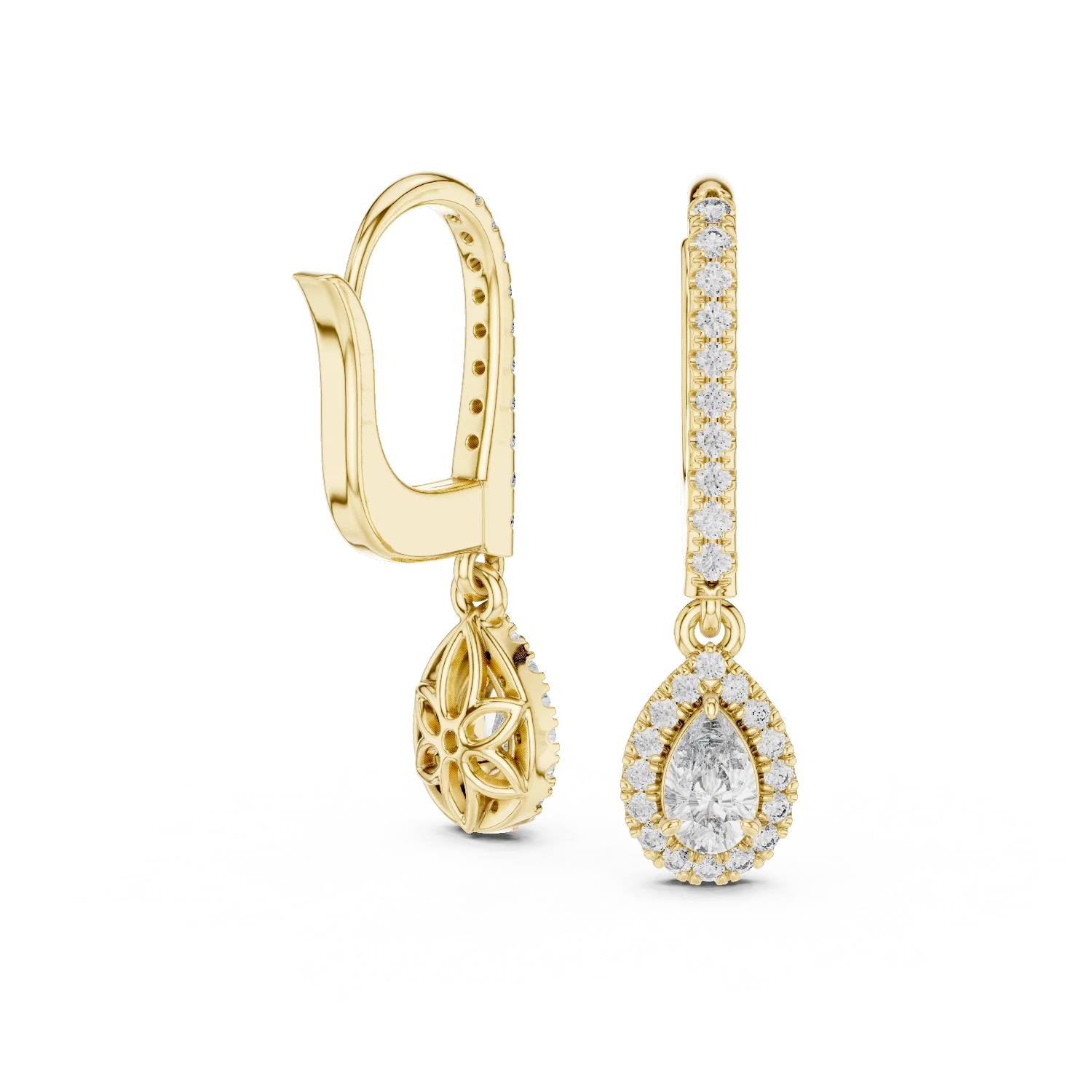 Teardrop Halo Diamond Drop Earrings