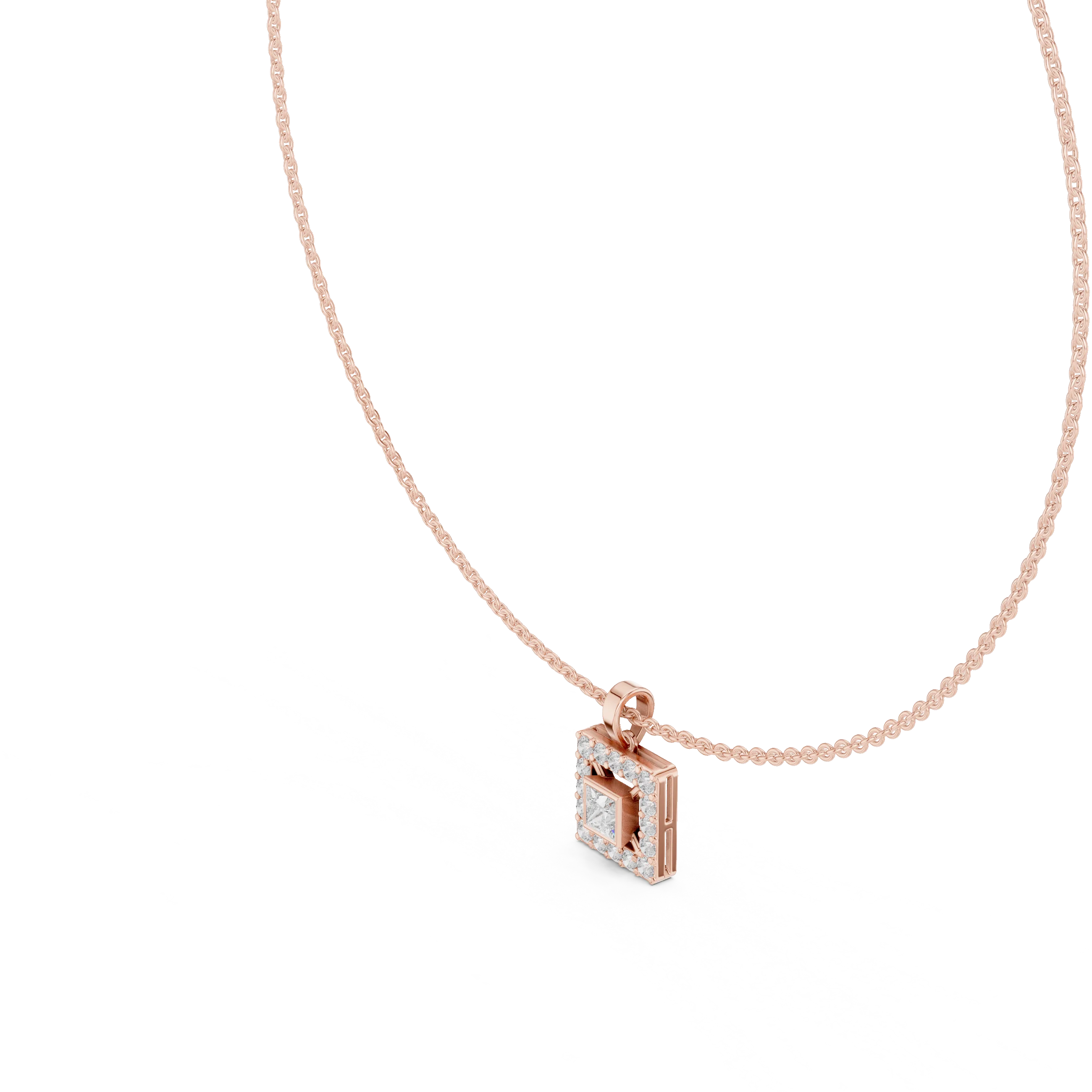 Regal Halo Princess Diamond Pendant