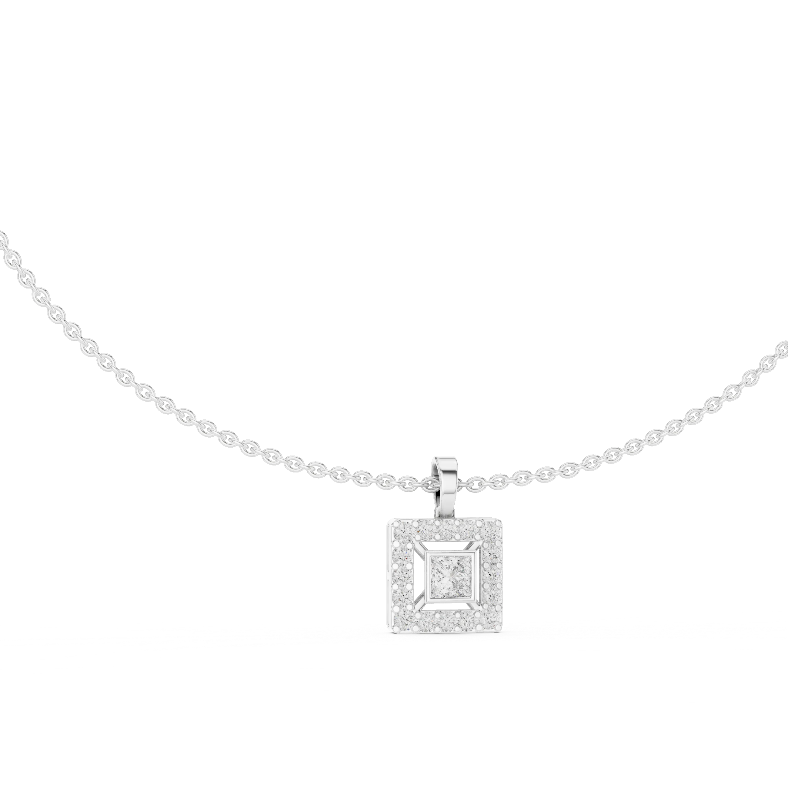Regal Halo Princess Diamond Pendant