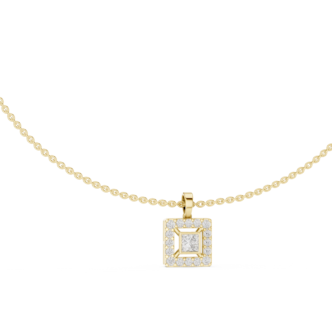 Regal Halo Princess Diamond Pendant