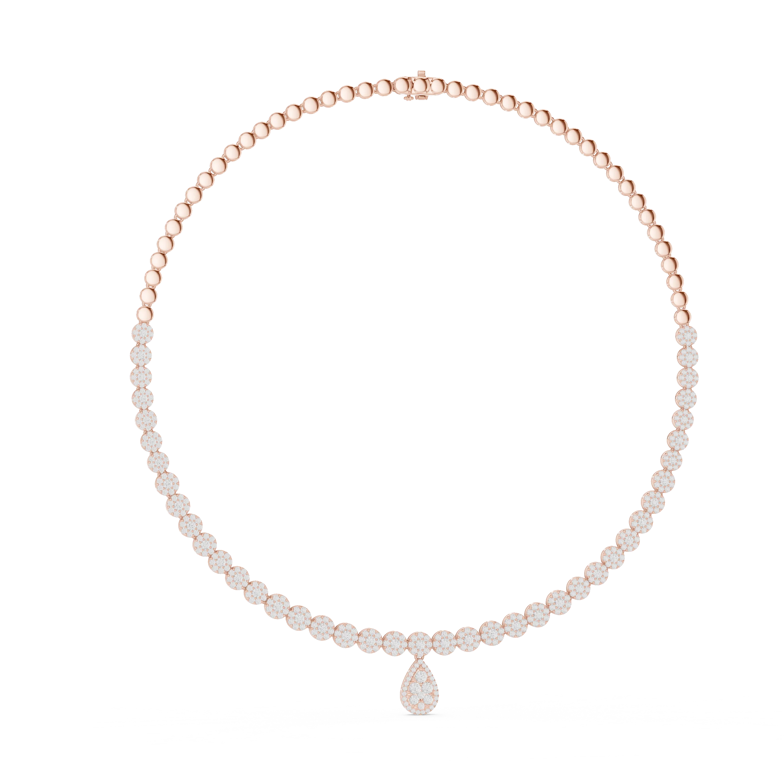 Round Diamond Tennis Necklace with Pear Drop Pendant