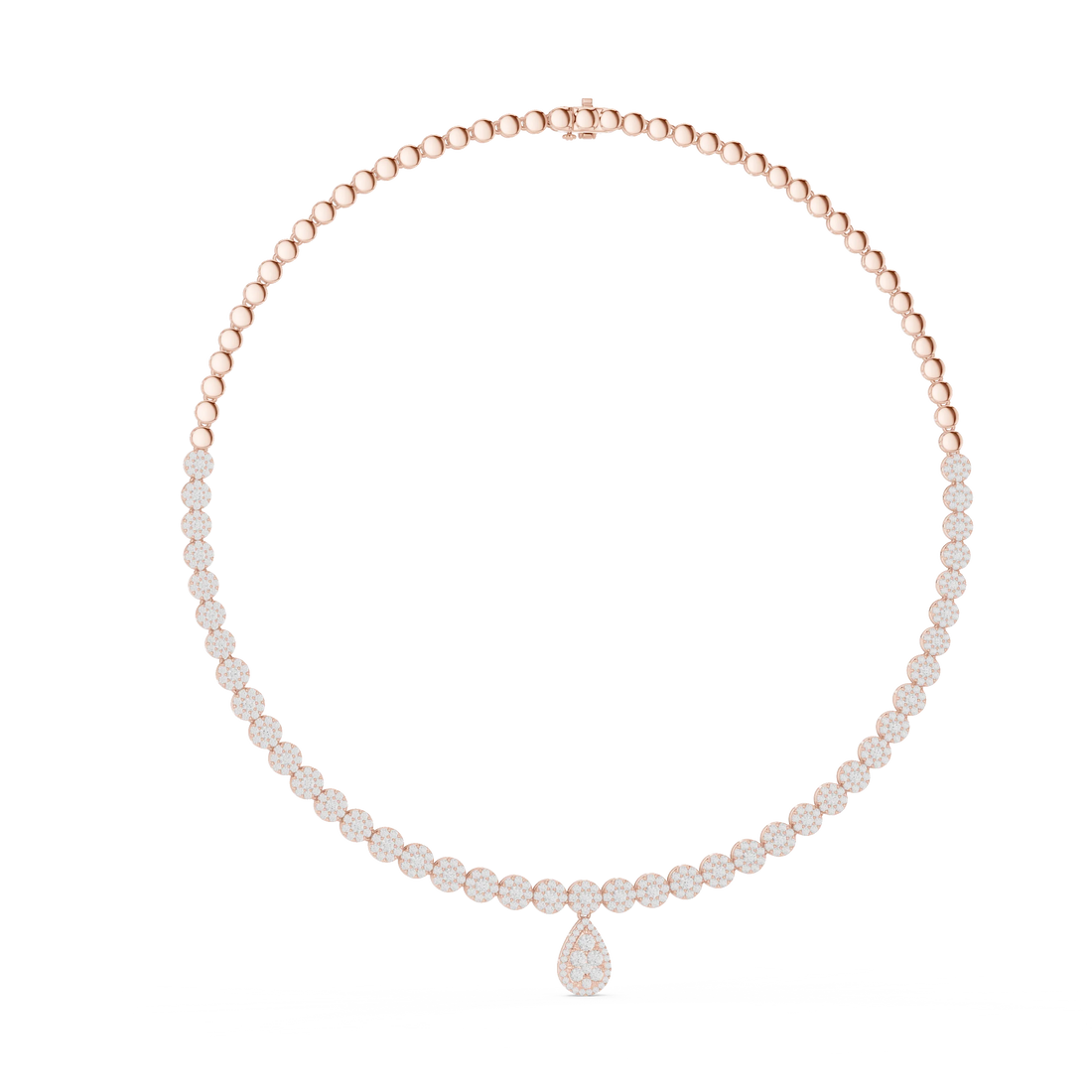 Round Diamond Tennis Necklace with Pear Drop Pendant