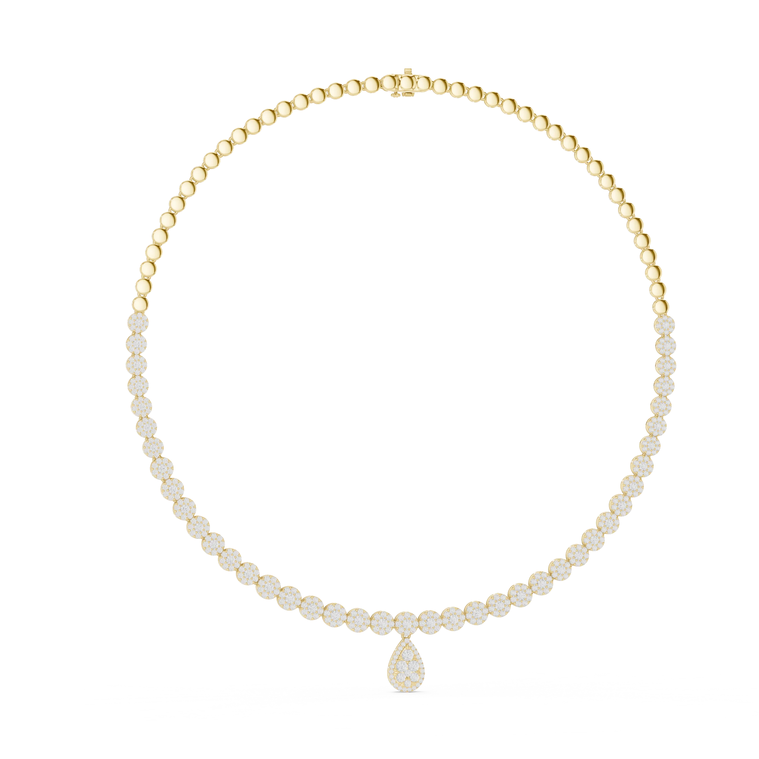 Round Diamond Tennis Necklace with Pear Drop Pendant