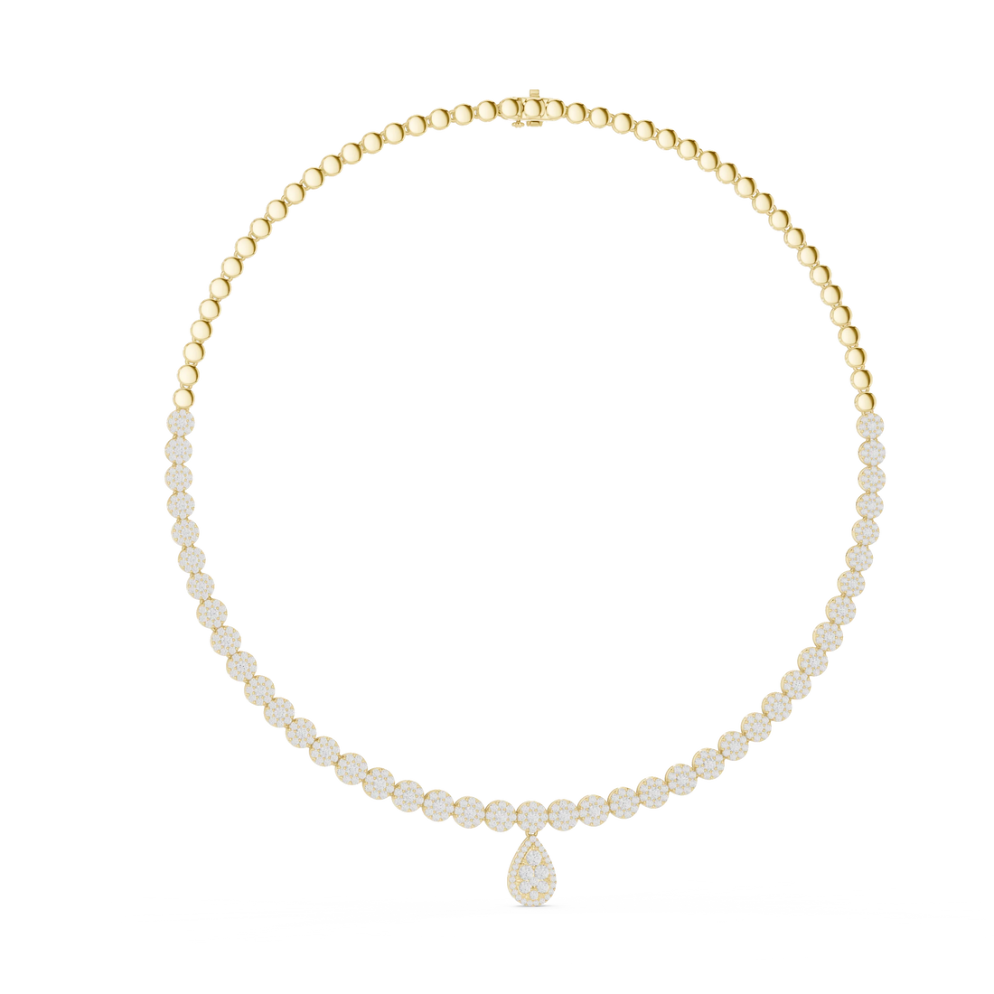 Round Diamond Tennis Necklace with Pear Drop Pendant