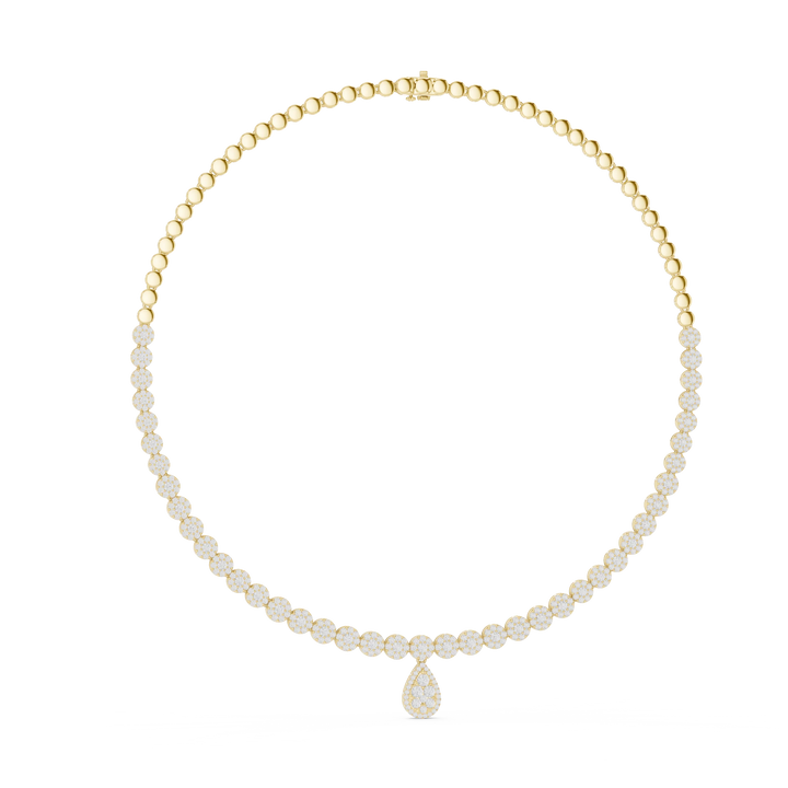 Round Diamond Tennis Necklace with Pear Drop Pendant