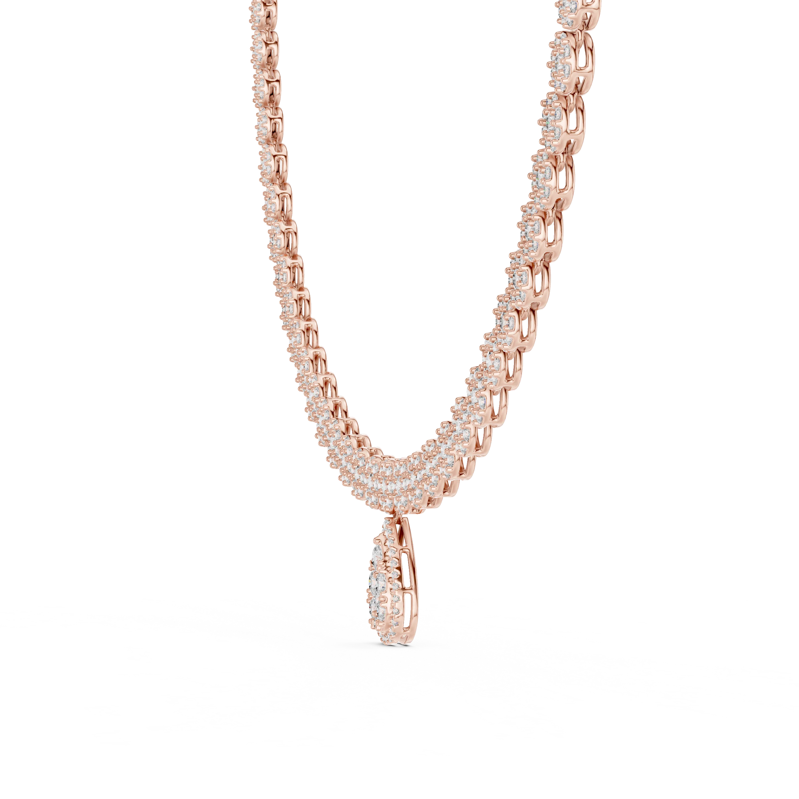Round Diamond Tennis Necklace with Pear Drop Pendant