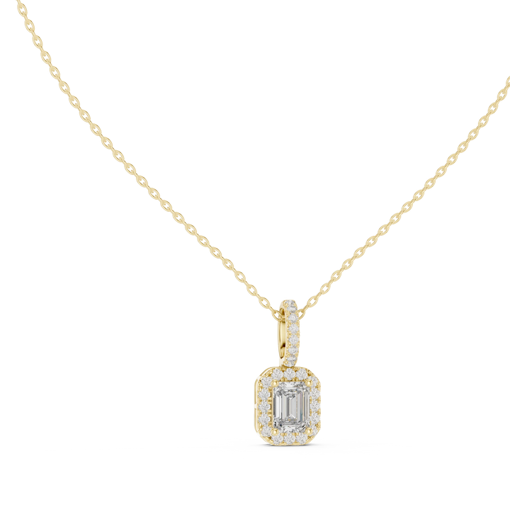 Radiant Halo Emerald Diamond Pendant