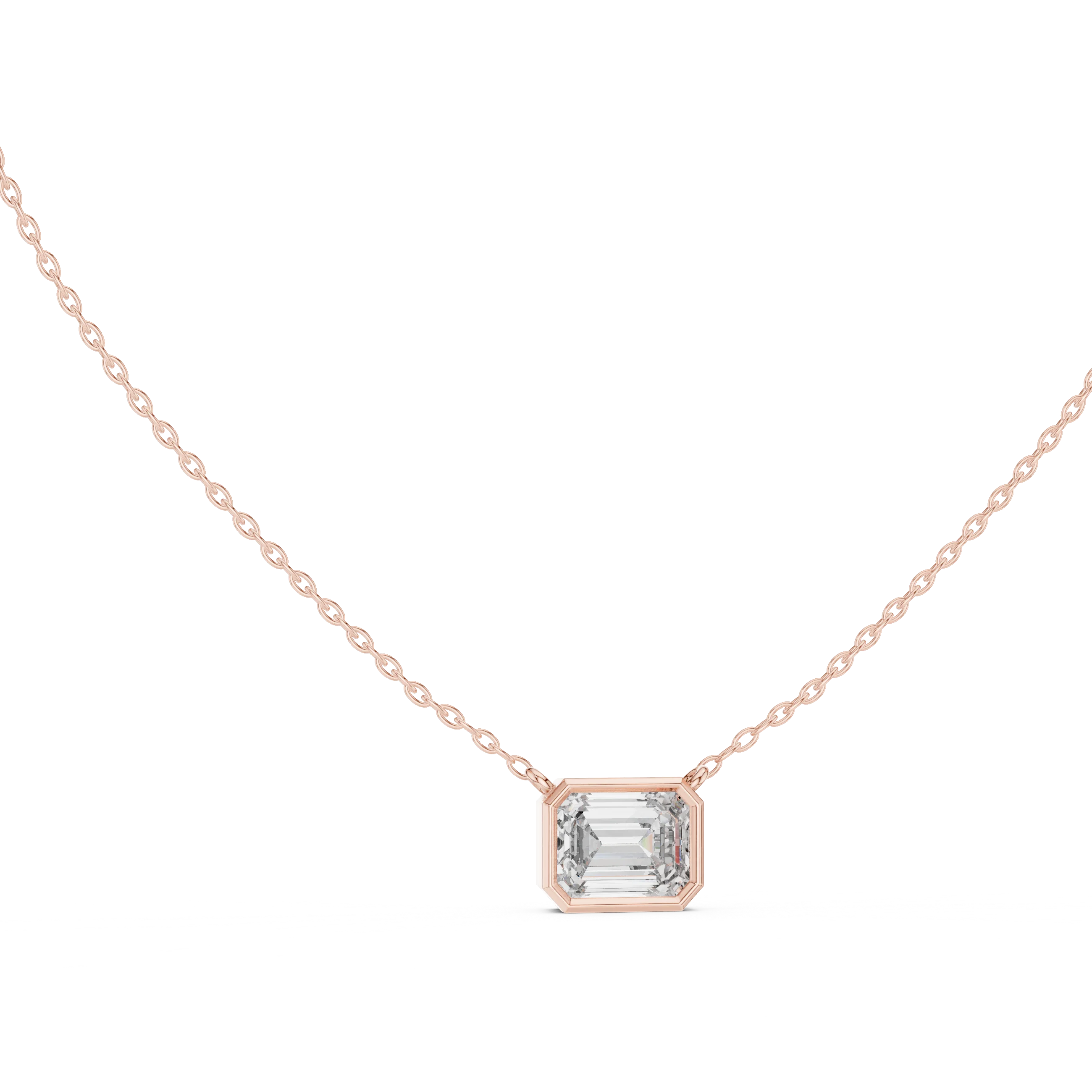 Modern Emerald Bezel Solitaire Diamond Pendant