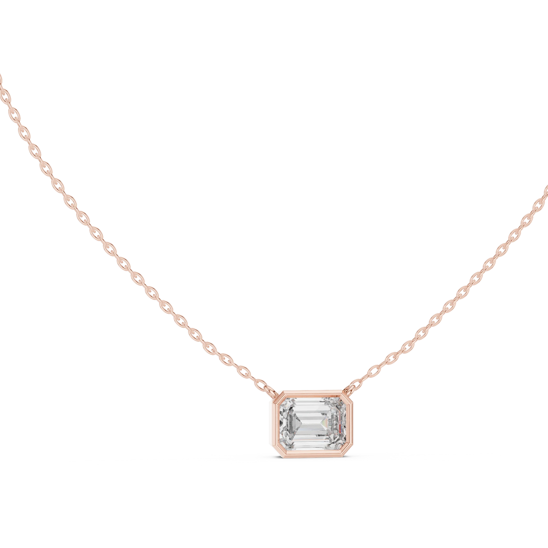 Modern Emerald Bezel Solitaire Diamond Pendant