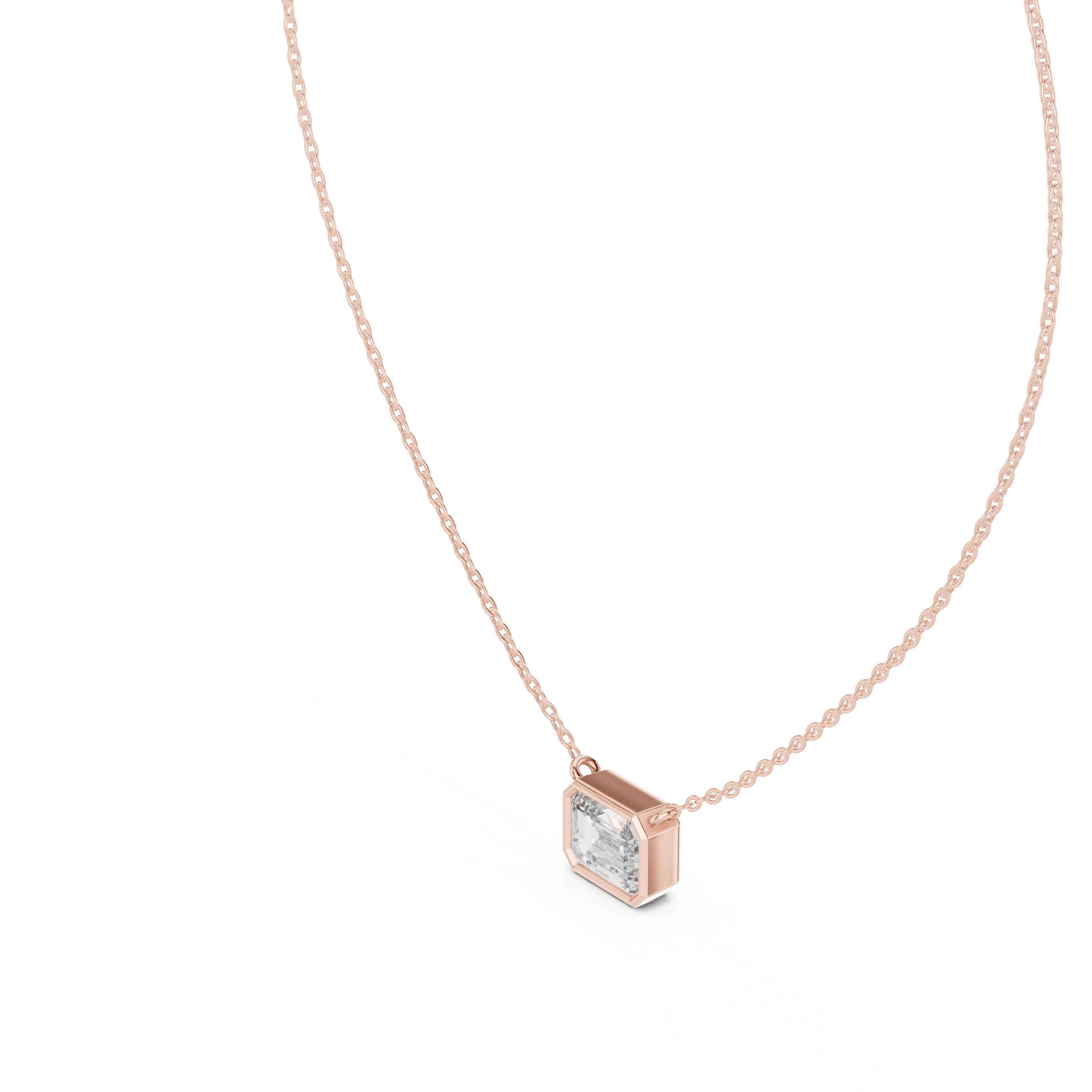 Modern Emerald Bezel Solitaire Diamond Pendant