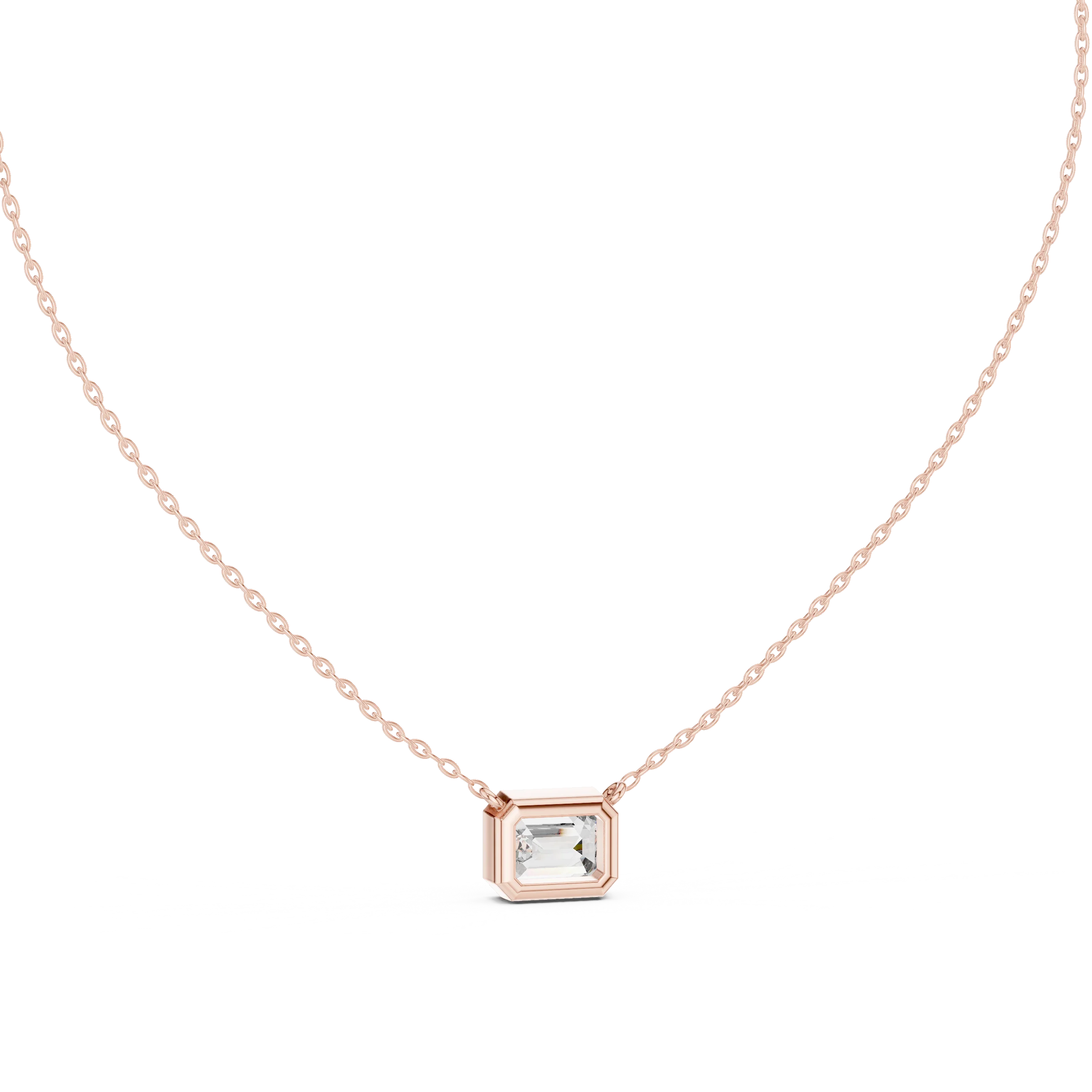 Modern Emerald Bezel Solitaire Diamond Pendant
