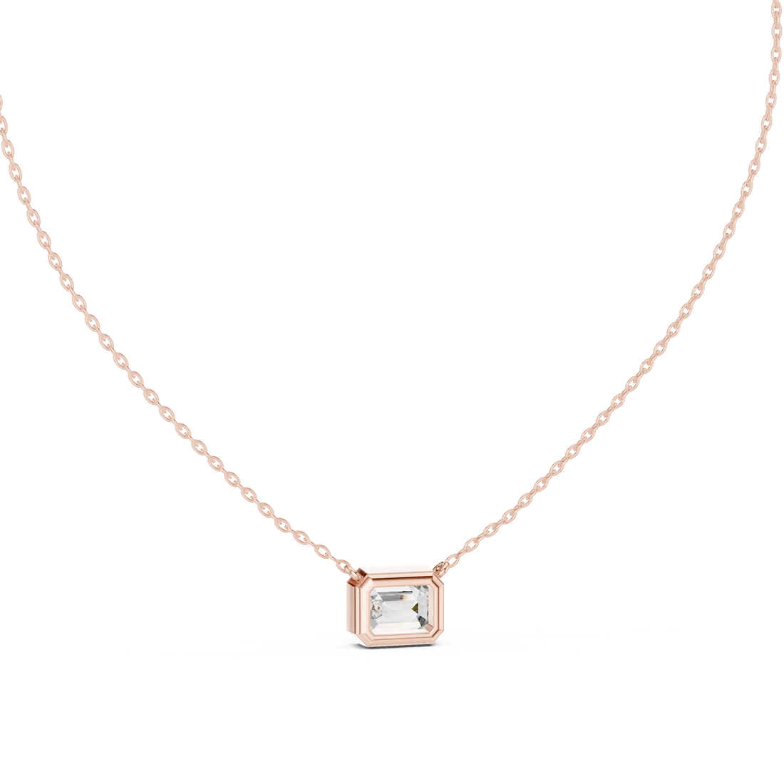 Modern Emerald Bezel Solitaire Diamond Pendant