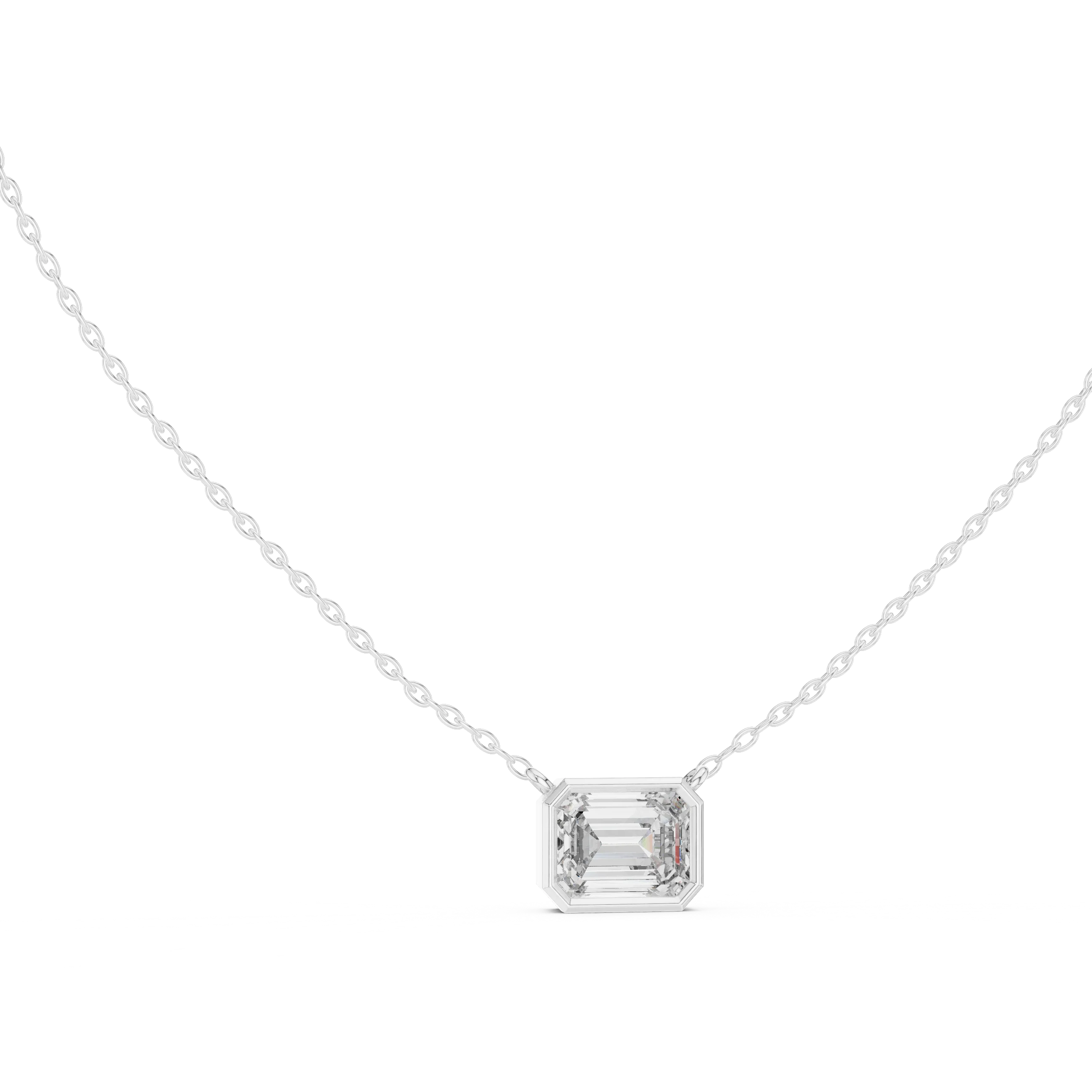 Modern Emerald Bezel Solitaire Diamond Pendant
