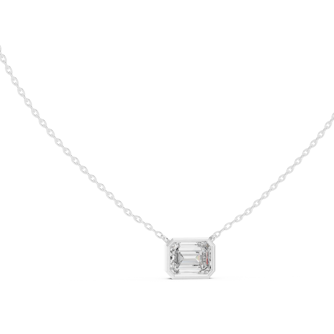 Modern Emerald Bezel Solitaire Diamond Pendant
