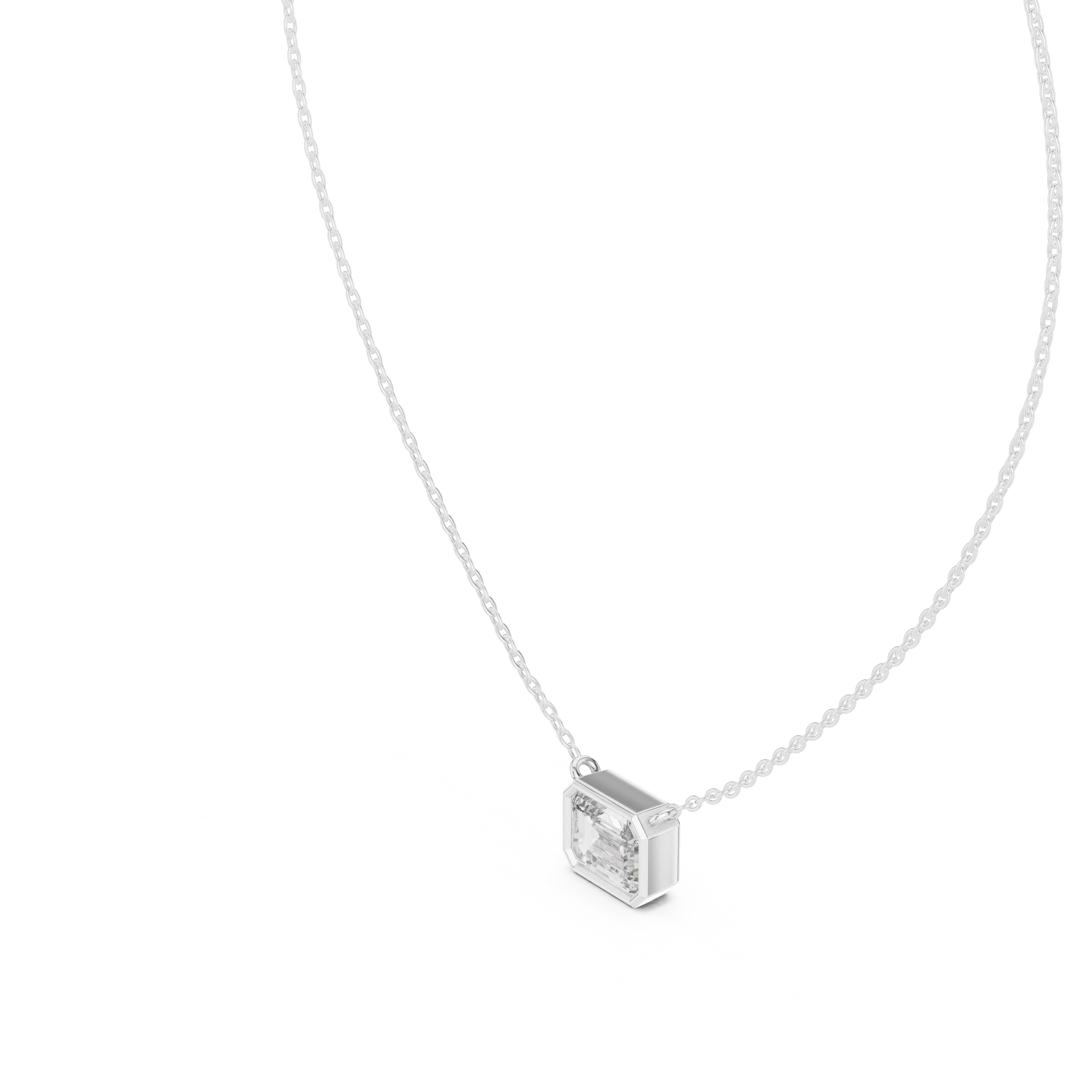 Modern Emerald Bezel Solitaire Diamond Pendant