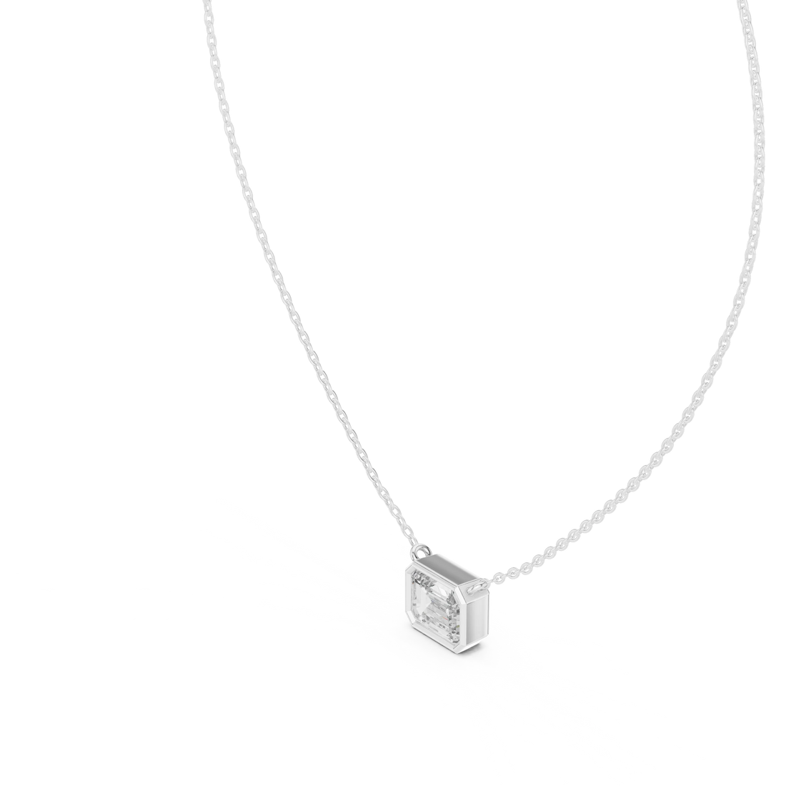 Modern Emerald Bezel Solitaire Diamond Pendant