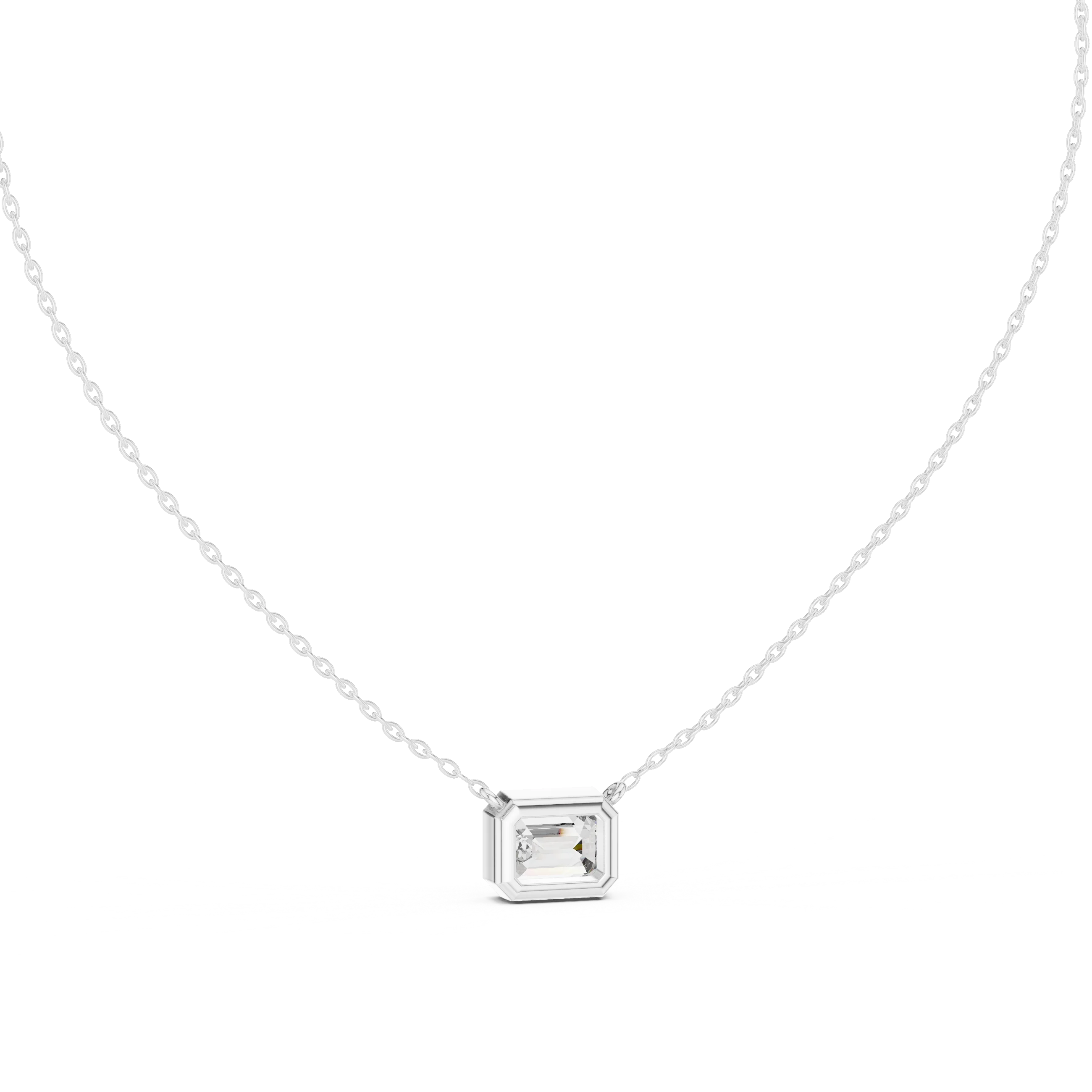 Modern Emerald Bezel Solitaire Diamond Pendant