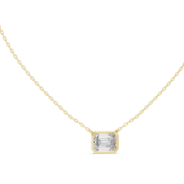 Modern Emerald Bezel Solitaire Diamond Pendant