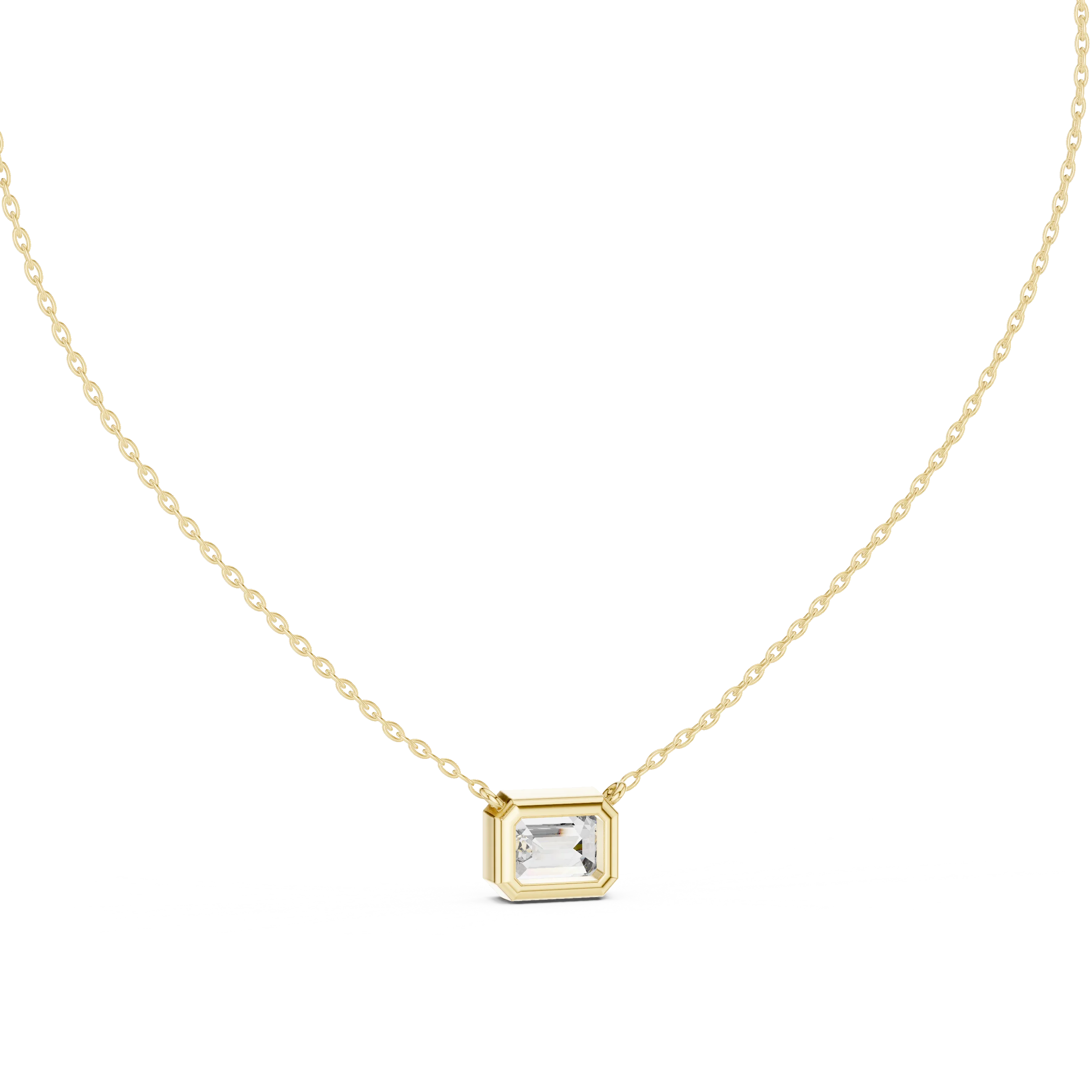 Modern Emerald Bezel Solitaire Diamond Pendant