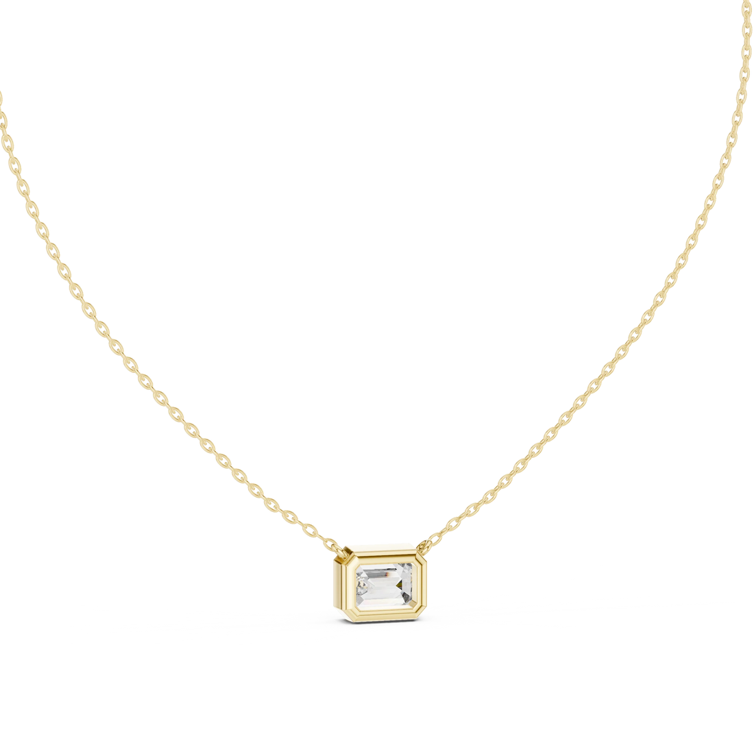 Modern Emerald Bezel Solitaire Diamond Pendant