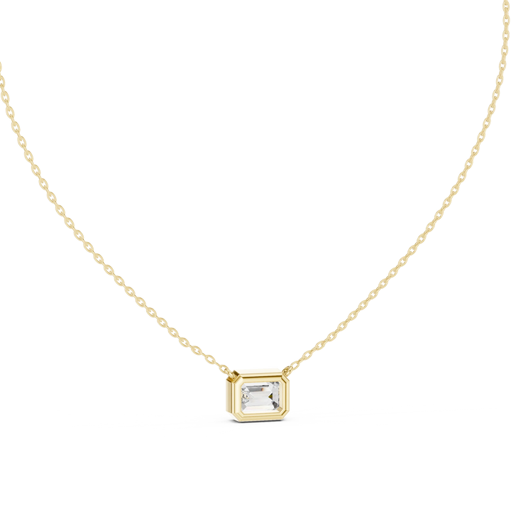 Modern Emerald Bezel Solitaire Diamond Pendant