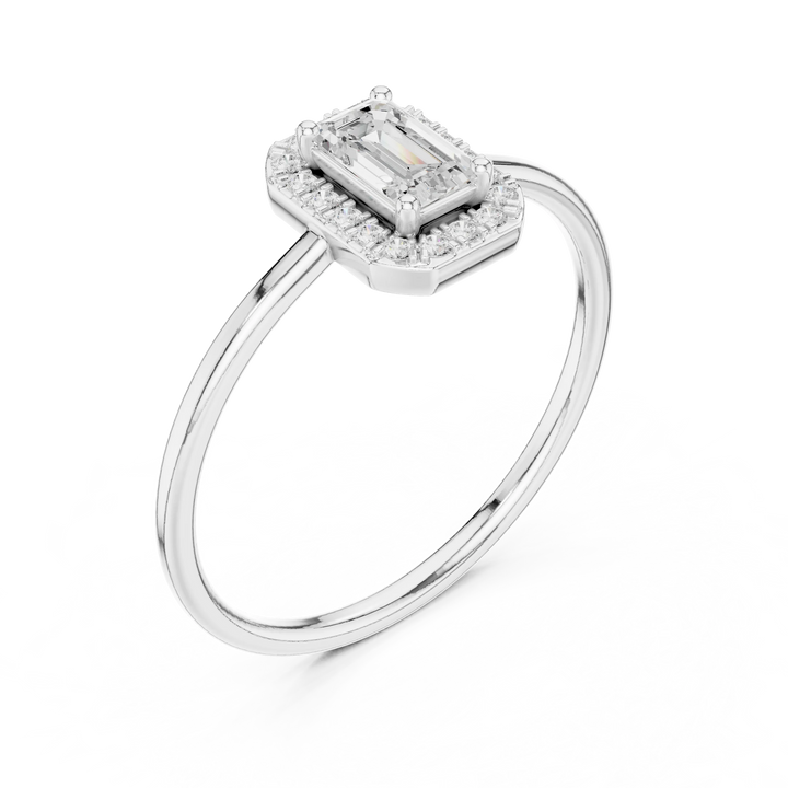 Emerald-Cut Diamond Halo Engagement Ring