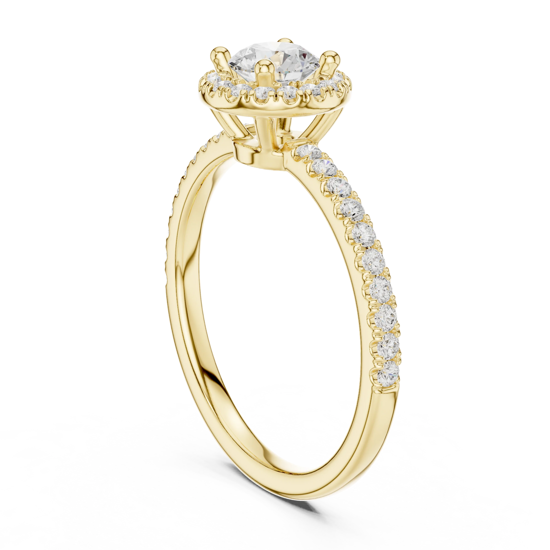 Round Cut Diamond Halo Engagement Ring with Diamond Band