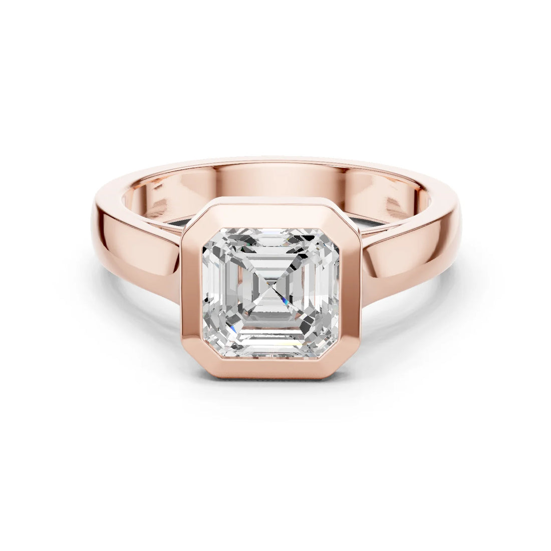 Asscher Cut Diamond Bezel Solitaire Engagement Ring